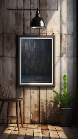 Generative AI : dark wooden interior with frame retro filtered instagram styleの素材
