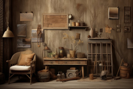 Generative AI : vintage wooden roomの素材