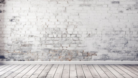 Generative AI : old white room with brick wall vintage backgroundの素材