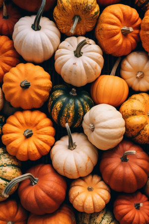 Generative AI : Background from various kinds of pumpkinsの素材