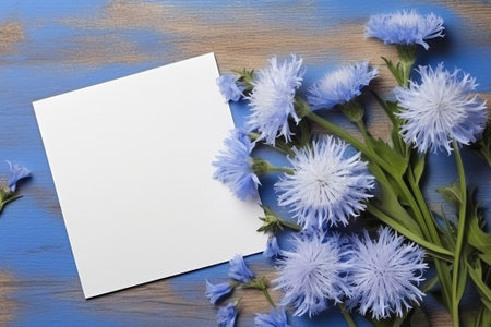 Generative AI : Bouquet of cornflower flowers with bokeh and copy space floral abstract backgroundの素材