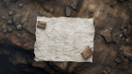 Generative AI : old paper on stone wallの素材