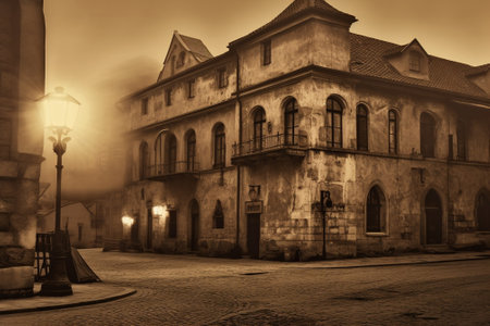 Generative AI : KRAKOW POLAND OCT 28 2014 Old Crakow street in historical center of the city retro vintage imageの素材