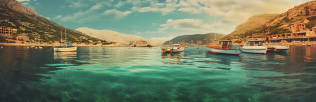 Generative AI : Balaklava city in Crimea Ukraine with sea bay and boatsの素材