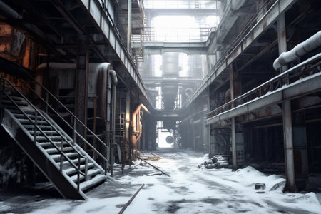 Generative AI : abandoned factory industrial backgroundの素材