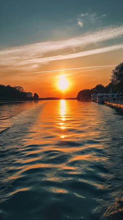 Generative AI : Sunset Over The Waterの素材