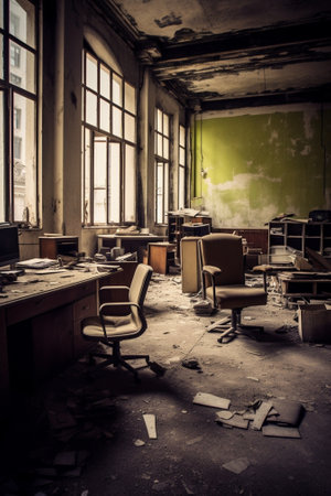 Generative AI : interior of an old abandoned buildingの素材