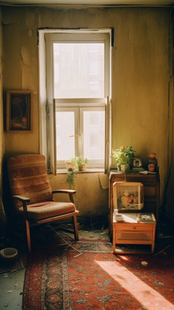 Generative AI : old interior retro filtered instagram styleの素材