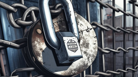 Generative AI : lock on old metallic doorの素材