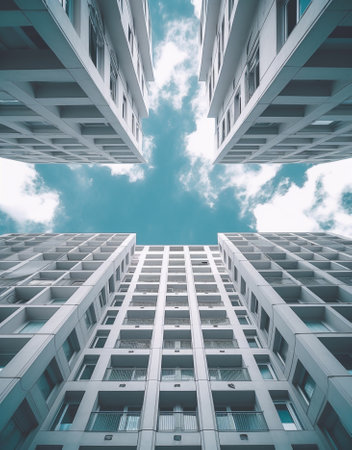Generative AI : blue sky and grey floor retro film filtered instagram styleの素材