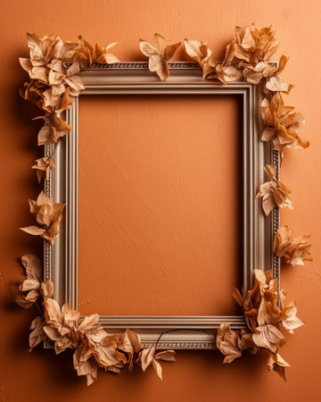 Generative AI : autumn leaves and old photo frameの素材