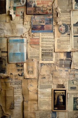 Generative AI : old papers on dirty wallの素材