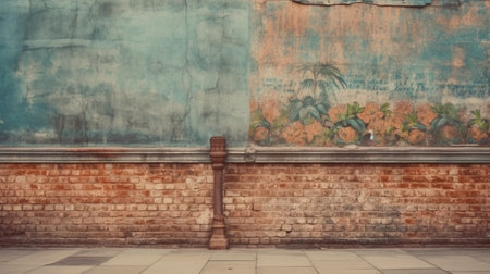 Generative AI : old slum with brick wall vintage background retro filtered instagram styleの素材