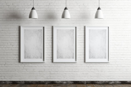 Generative AI : three grey frames on old dirty wall retro filtered instagram styleの素材