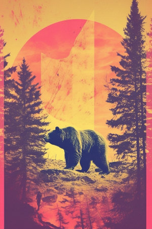 Generative AI : sunset in the woods retro filtered instagram styleの素材