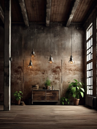 Generative AI : grunge industrial interior old roomの素材