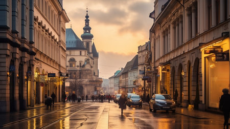 Generative AI : KOSICE SLOVAKIA APRIL 15 2017 Street in the center with the Elisabeth cathedral Kosice is the 2nd largest city in Slovakia with 555800 people living in metro areaの素材