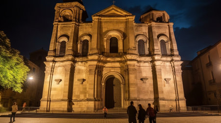 Generative AI : Metekhi Church and the monument to Vakhtang Gorgasali in Tbilisi Georgia night viewの素材