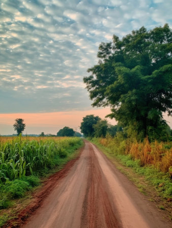 Generative AI : road through the fieldsの素材