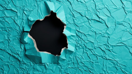 Generative AI : old crumpled paper texture background with vignette in aqua blue colorの素材
