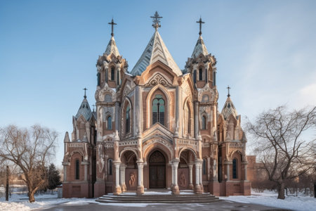 Generative AI : Famous orthodox Church of the Three Saints in Chernivtsi city Ukraine in the yard of Chernivtsi National Universityの素材