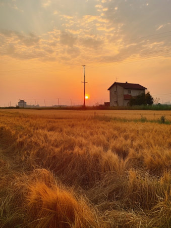 Generative AI : sunset in the fieldsの素材