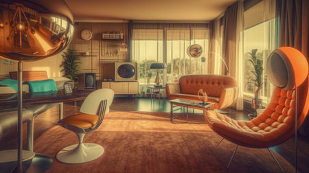 Generative AI : old modern interior background retro filtered instagram styleの素材