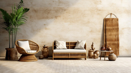 Generative AI : old room rattan texture backgroundの素材