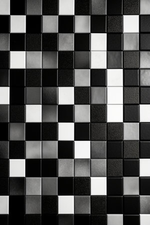 Generative AI : mosaic tiles background texture pieces of sticky note paper in black and white and greyの素材