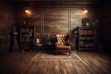 Generative AI : photo studio in old wooden room retro filtered instagram styleの素材