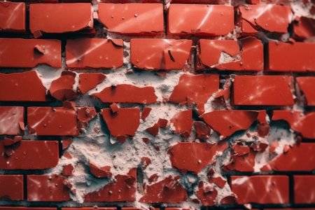 Generative AI : destroyed plaster on red brick wall texture grunge backgroundの素材