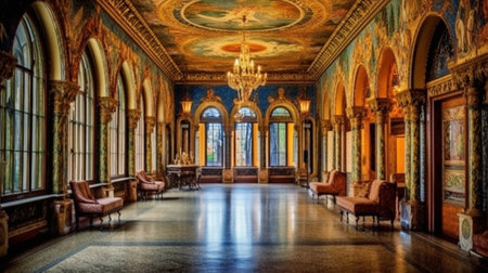 Generative AI : CHERNIVTSI UKRAINE SEPTEMBER 11 2016 Famous marble hall of Chernivtsi University Ukraine Old decorative interior of architectural monument of UNESCO in Ukraineの素材