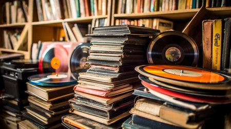 Generative AI : Old vinyl records collectionの素材