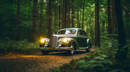Generative AI : The car in spring woodの素材