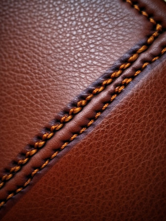 Generative AI : dark brown background stitched leather textureの素材
