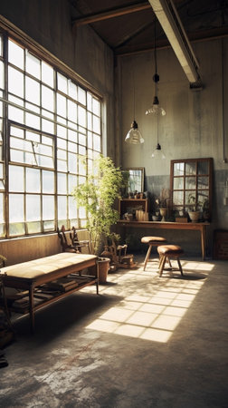 Generative AI : grunge industrial interior retro filtered instagram styleの素材