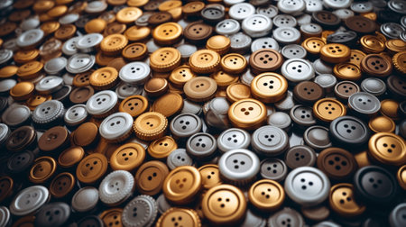 Generative AI : round metal textured buttons collection in black silver and gold colorsの素材