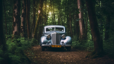 Generative AI : The car in spring woodの素材