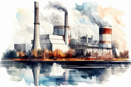 Generative AI : Thermal power plant in winter in Sweden Europe enviromental backgroundの素材