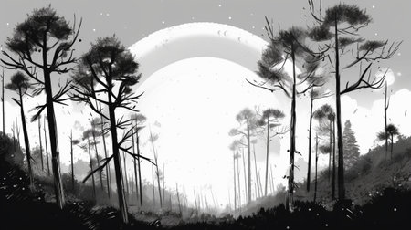 Generative AI : sunrise in the woods vectorの素材