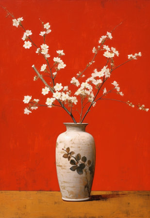 Generative AI : ikebana on red backgroundの素材