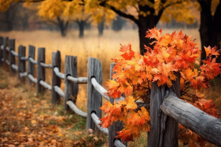 Generative AI : Autumn vintage seafront with fence and dry leavesの素材