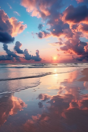 Generative AI : beautiful cloudy sky over tranquil seaの素材