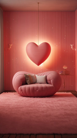 Generative AI : room with window shape of the heartの素材