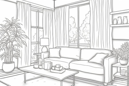 Generative AI : new empty living room vectorの素材