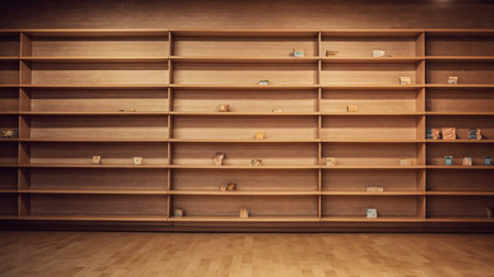 Generative AI : empty wooden shelvesの素材