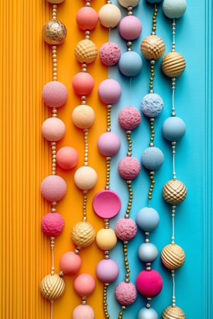 Generative AI : Colorful vivid handmade beads on the market vintage hipster backgroundの素材