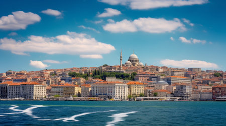 Generative AI : Panoramic view of Istanbul with Bosphorus beautiful cityscape with the blue skyの素材