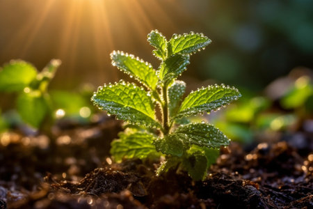 Generative AI : Blossoming of a mint plant in natureの素材