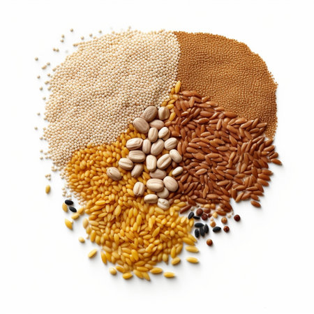 Generative AI : Heap of boiled mixed brown rice isolated on whiteの素材